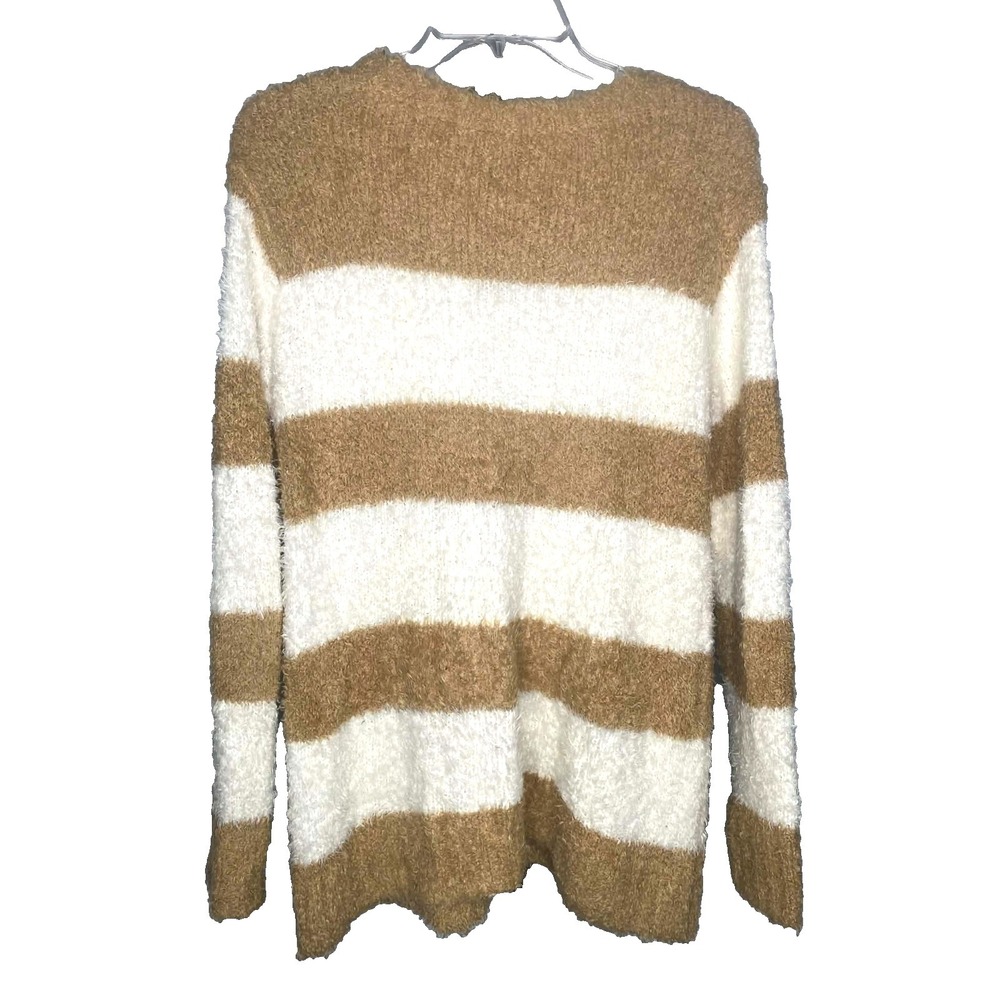 Talbots Size Small Sweater Fuzzy Tan/Ivory Striped Long Sleeve Cotton wool blend - Picture 4 of 6